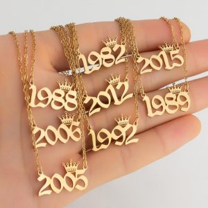 Personalized Birth Year Necklace 1980-2022 with Crown