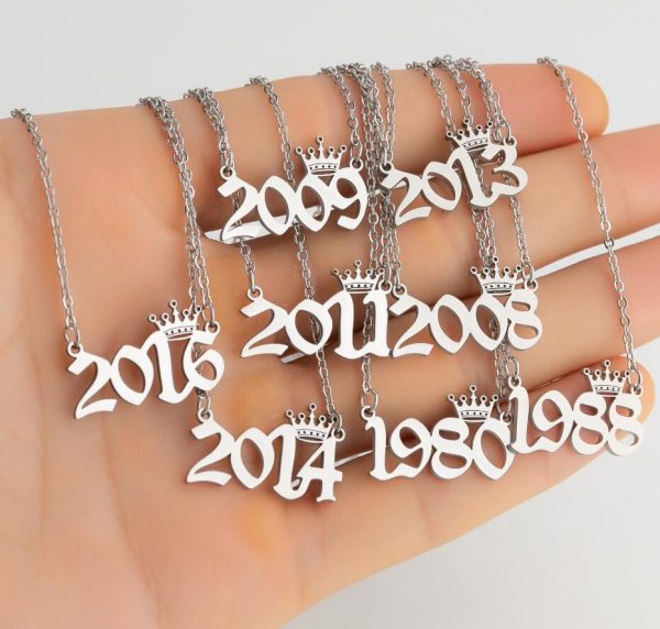 Personalized Birth Year Necklace 1980-2022 with Crown