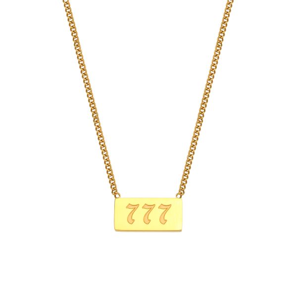 new square 777 necklace 18k gold