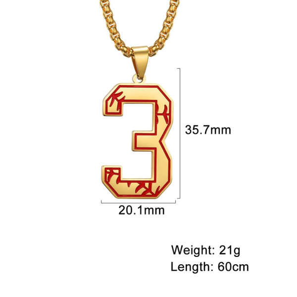 Baseball Number 3 Necklace Gold