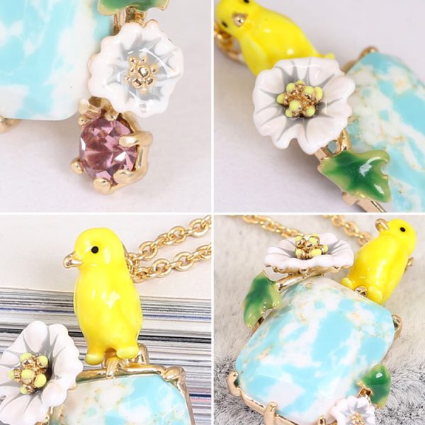 New Enamel Daisy Canary Bird Necklace (2)