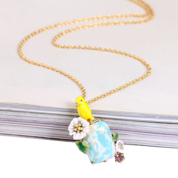 New Enamel Daisy Canary Bird Necklace (4)