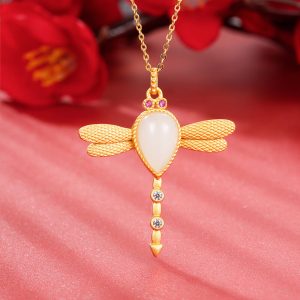 White Hetian Jade Dragonfly Necklace (1)