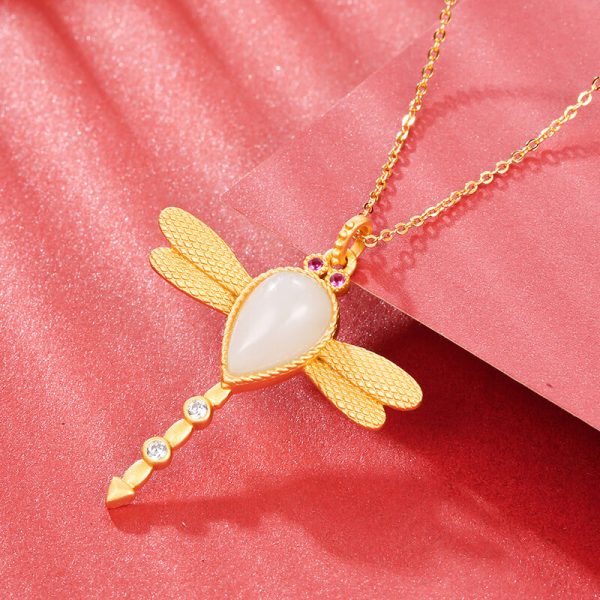 White Hetian Jade Dragonfly Necklace (2)